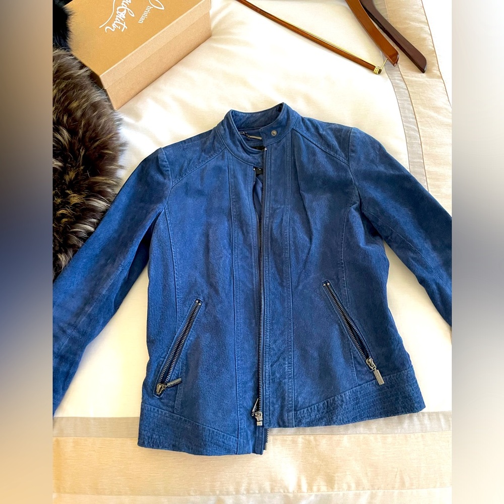 (SOLD) Blue suede jacket XS